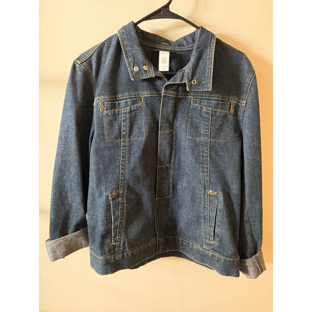 Jones New York Sport Premium Denim Jacket Dark Wash Zip Front Stretch Womens L